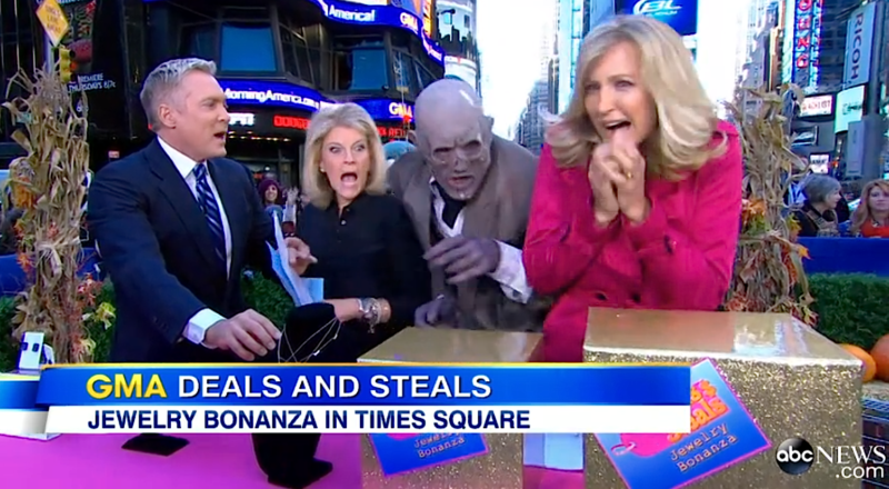 A ScareHouse Zombie scares Lara Spencer